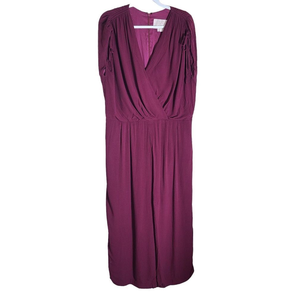 Gal Meets Glam Size 18 Luella Cropped Wide Leg Ruched V Neck Jumpsuit Oxblood